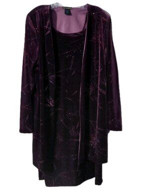Social Circles Women Dress Jacket Size 14 Velvet Floral Glitter Purple
